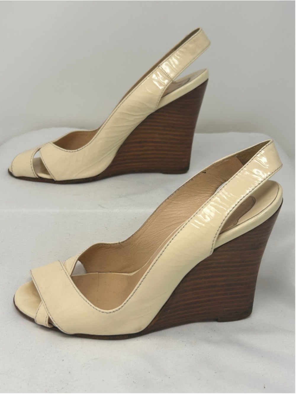Christian Louboutin Vintage Marpoil Sanzep Ivory Patent Wedge Sandals 36